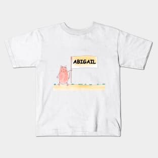 ABIGAIL name. Personalized gift for birthday your friend. Cat character holding a banner Kids T-Shirt